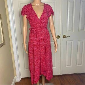 ZESICA Short Sleeve Wrap Tie Prairie Dress Sz S